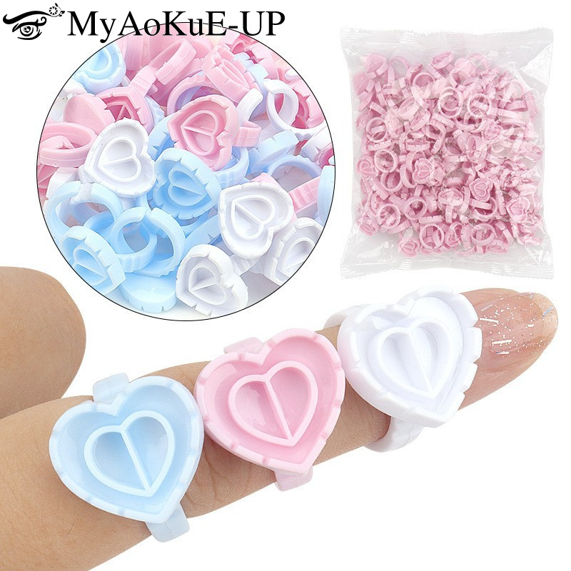 Eyelash Extension Repair - 100Pcs Disposable Glue Ring Holder Eyelash
