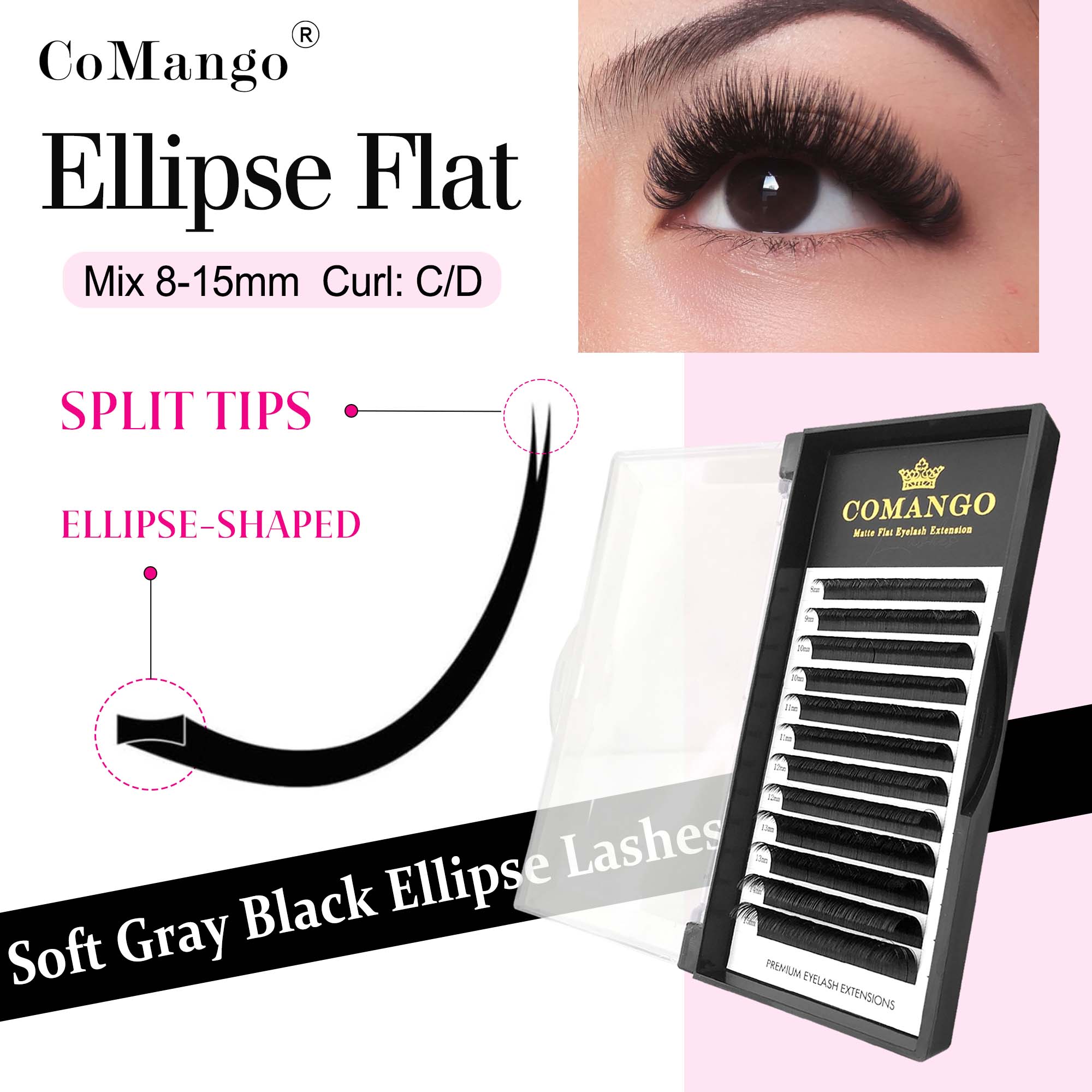Matte Gray Black Split Tips Li - огляд і ціна Eyelash Extension Supernatural