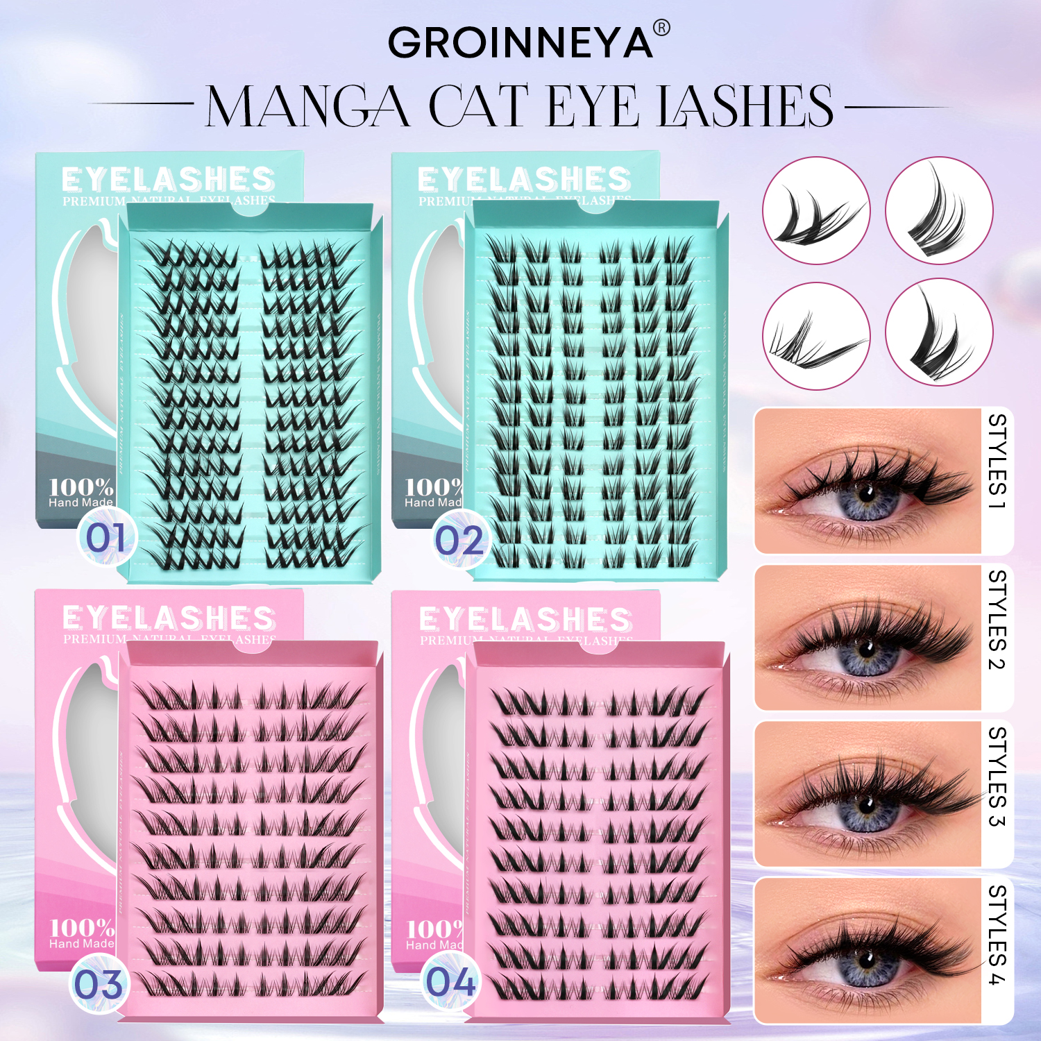 GROINNEYA Cat Eye Lashes DIY L - огляд і ціна Eyelash Extension Cat Eye